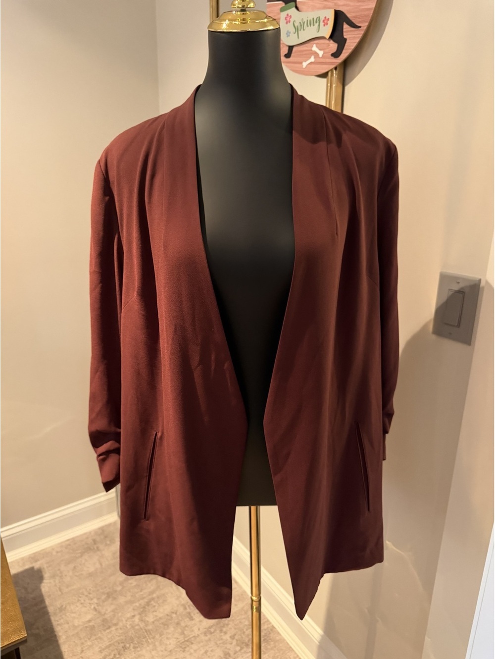 Babaton Aritzia Power Open Front Crepe blazer maroon burgundy 14